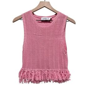 Rachel Antonoff Pink Fringe Knit Top Pima Cotton Sleeveless Sweater Vest M/L